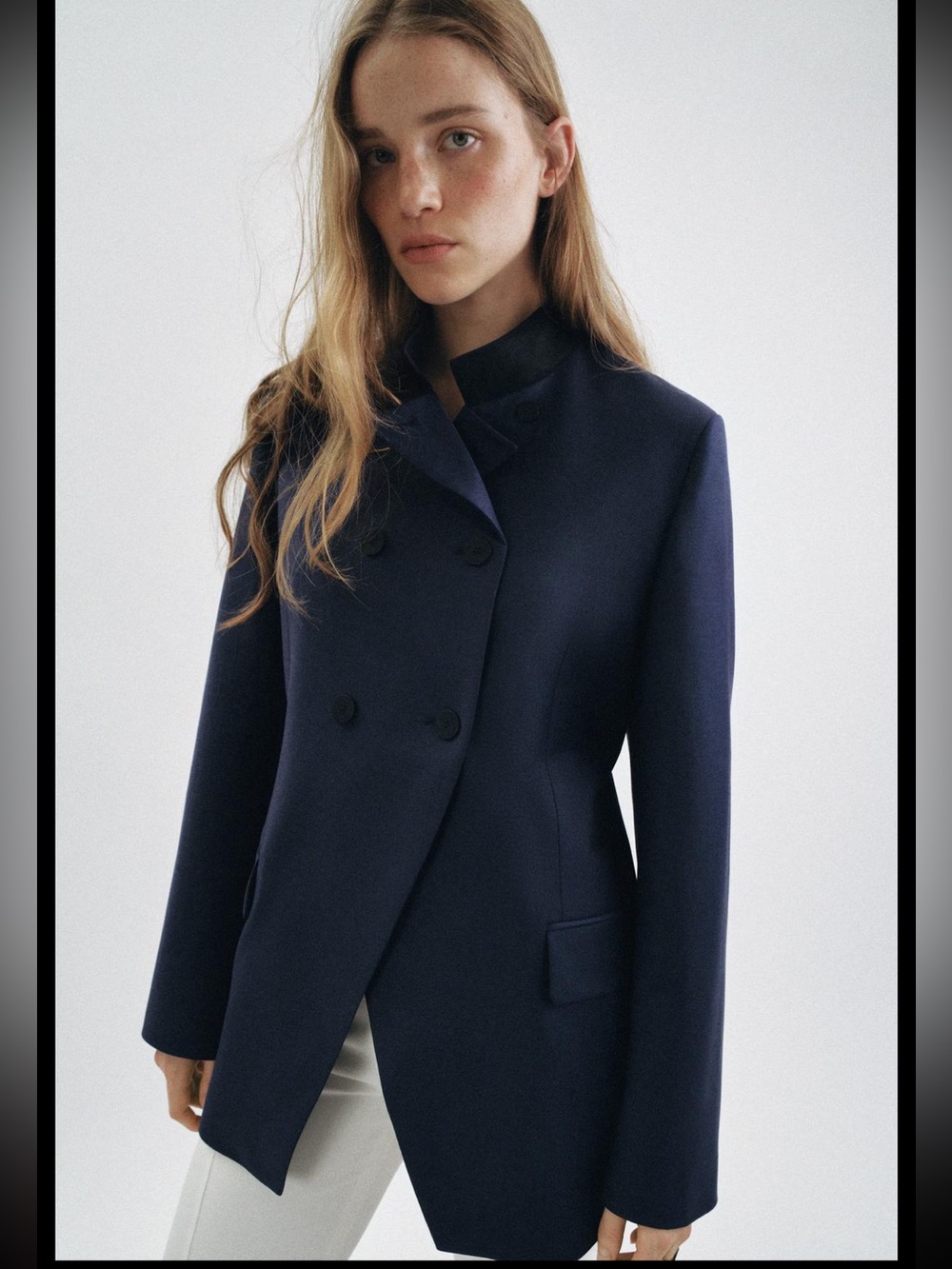 Zara Classic Double-Breasted Navy Women's Blazer
